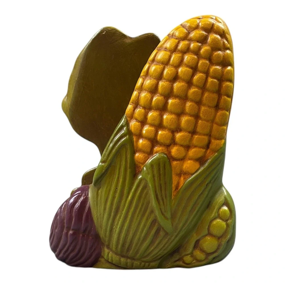 Vintage 70s‎ Retro Ceramic Corn Celery Napkin Holder Veggie Kitchen Decoration